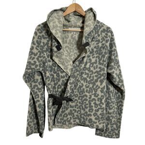 Henriette Steffensen Copenhagen Fleece Wrap Cardigan L Leopard Hooded Jacket